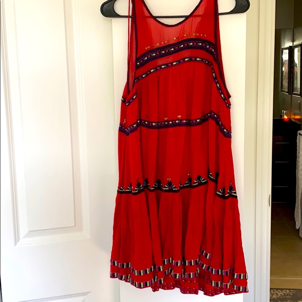 Embroidered red Maxi top or dress